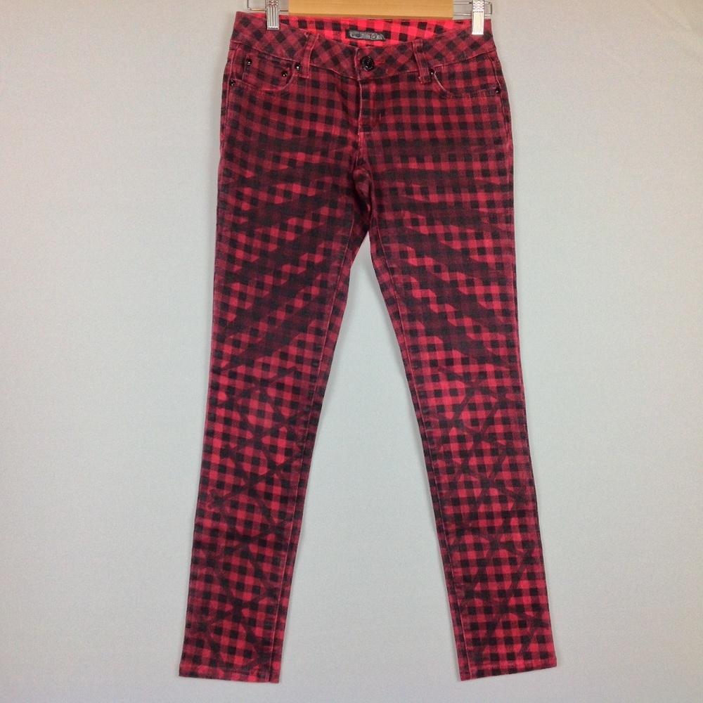 ZD Skinny Jeans Womens Junior 3 Linen Stretch Red